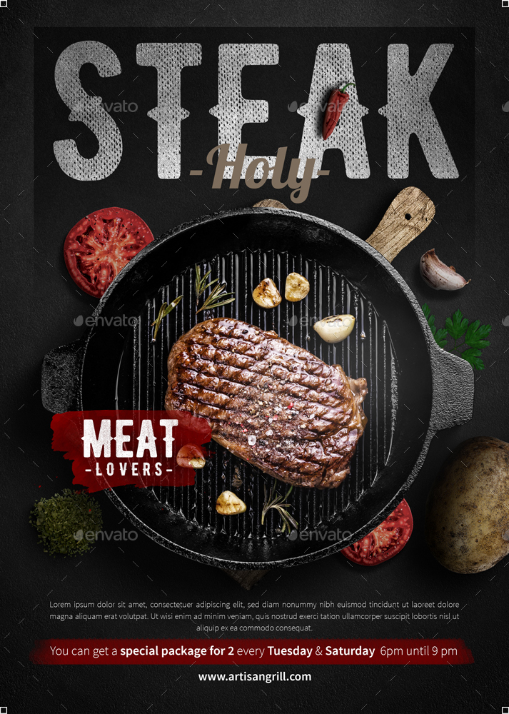 Steak House Menu Flyer, Print Templates GraphicRiver